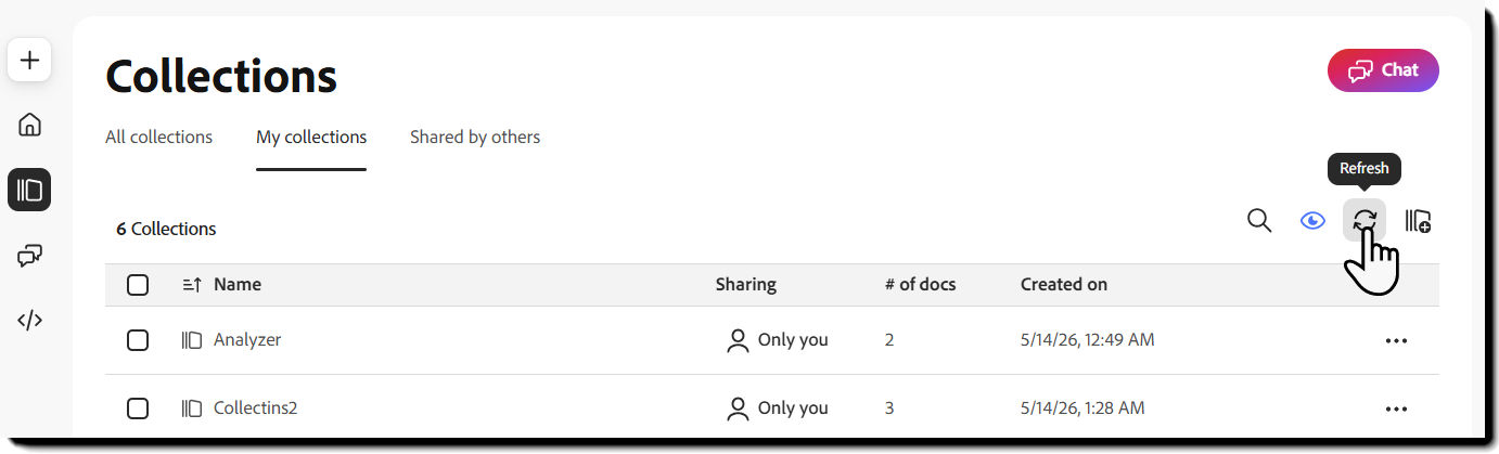 Collection list showing the All collections, My collections, and Shared collections tabs with the Refresh all option.