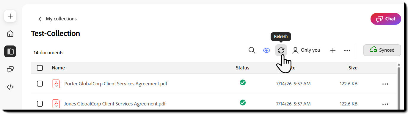 Open collection with the Refresh icon available in the toolbar.