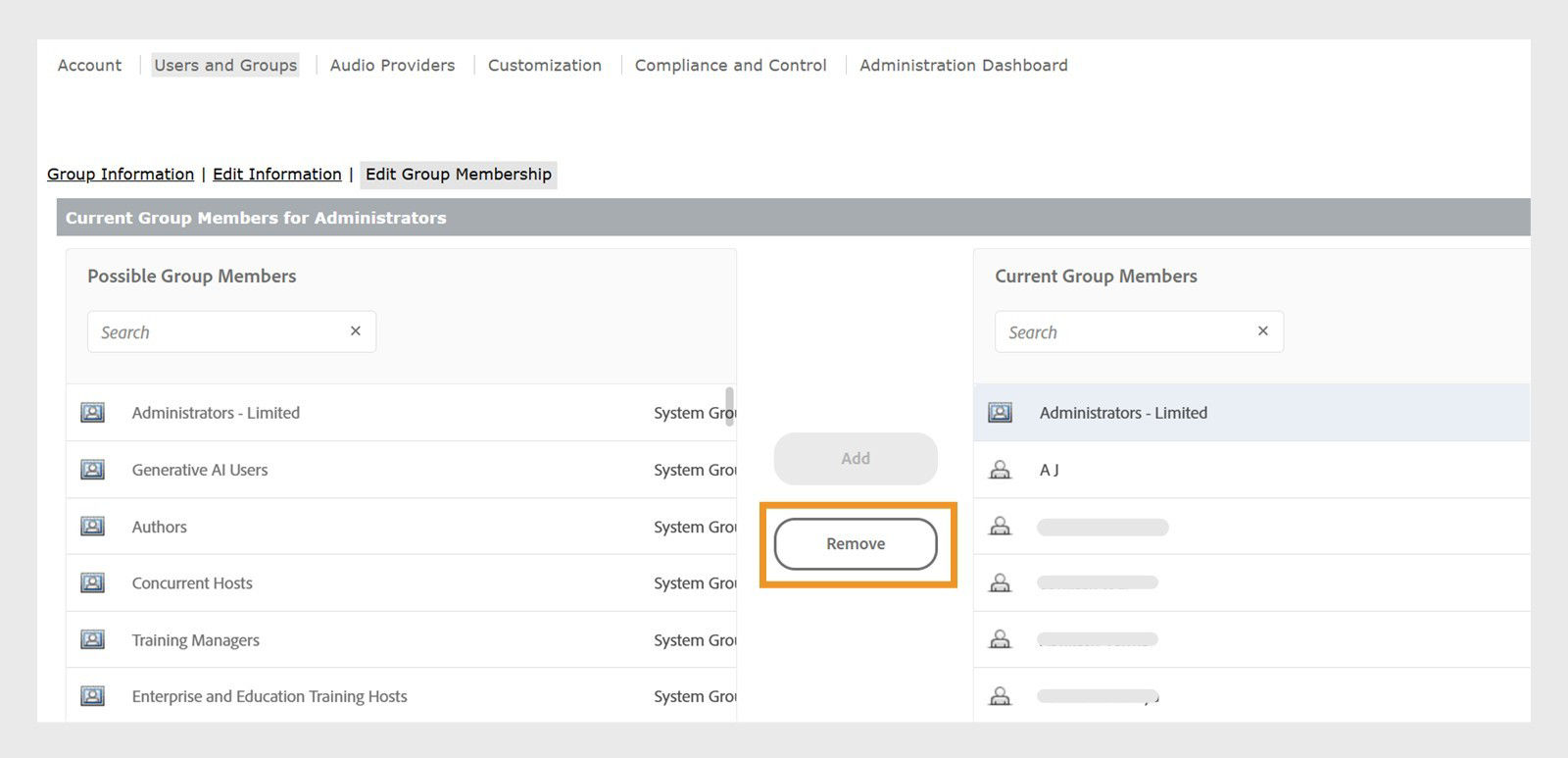 Remove the group members