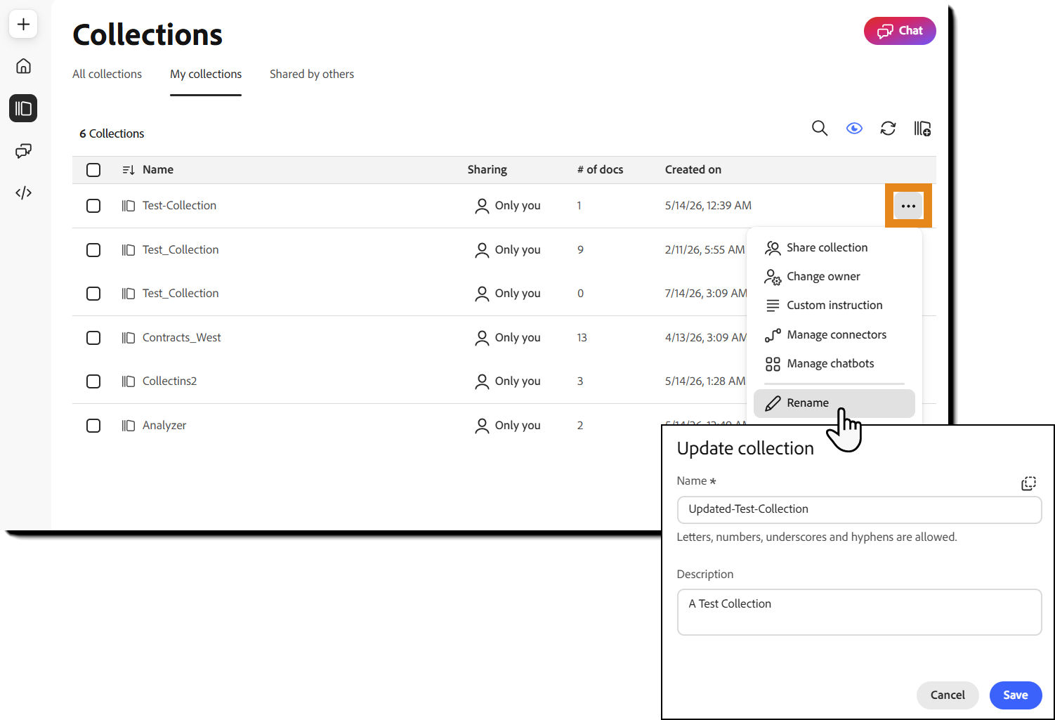 The collection page with the Edit option highlighted