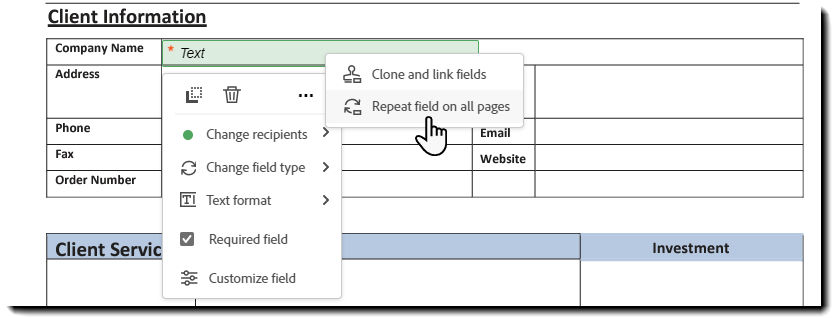 Repeat field on all pages