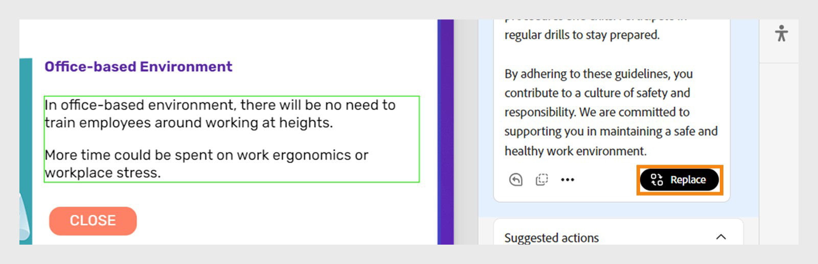 Final output options in Generate text dialog: Replace adds text directly to slide