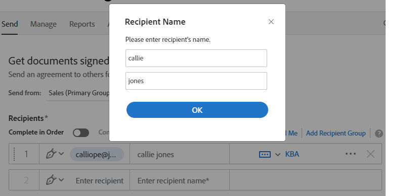 Require recipient name imported values