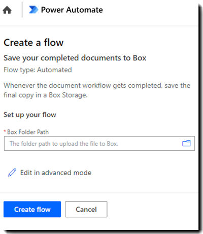 The Create a flow page showing the fields required to configure the Connectors.