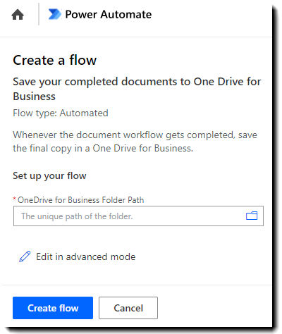 The Create a flow page showing the fields required to configure the Connectors.