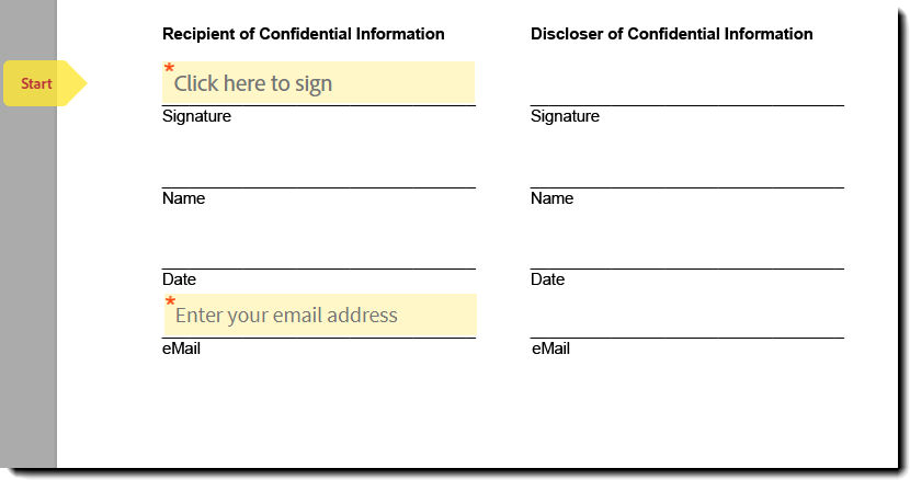 Required email in signature block enabled with a discretely placed email field