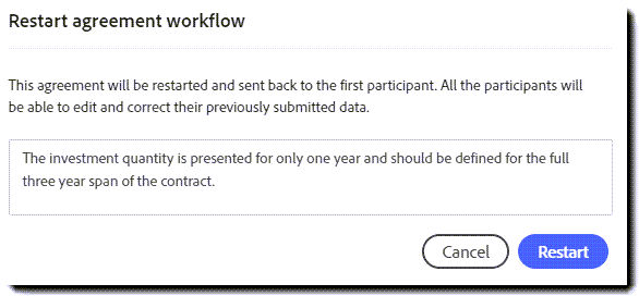 Restart agreement input text field for previous recipients