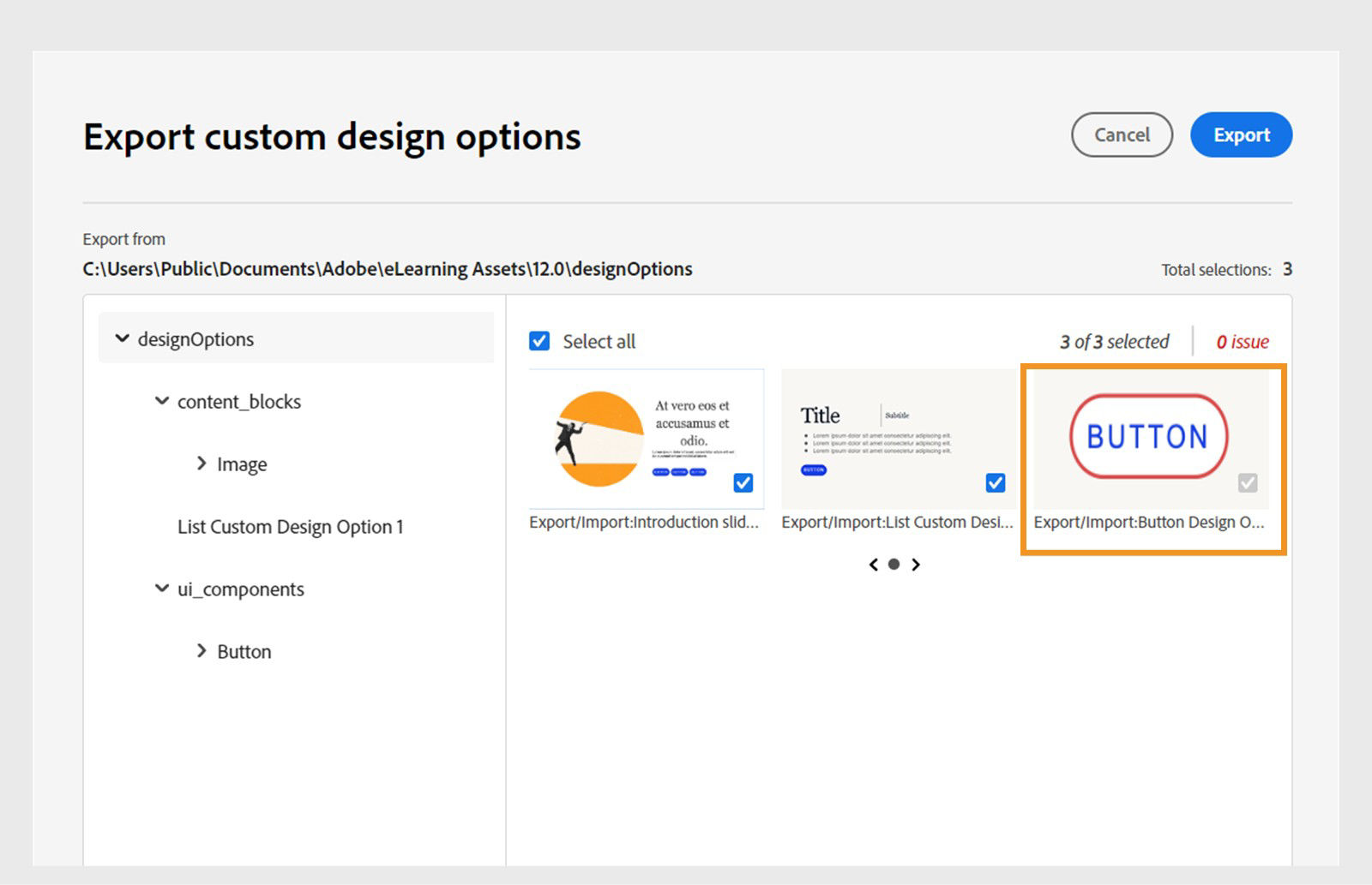 Reused custom design options are automatically selected