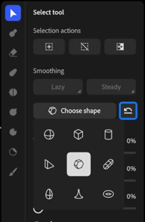 The revert button highlighted in the Select panel.