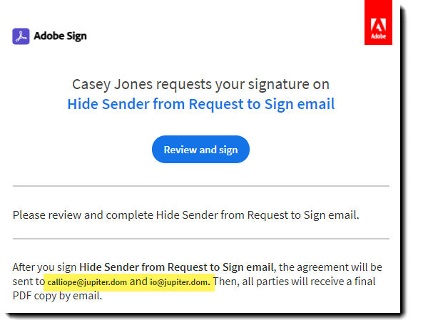  Hide the sender name and sender email from the "Signature Requested" email enalbed