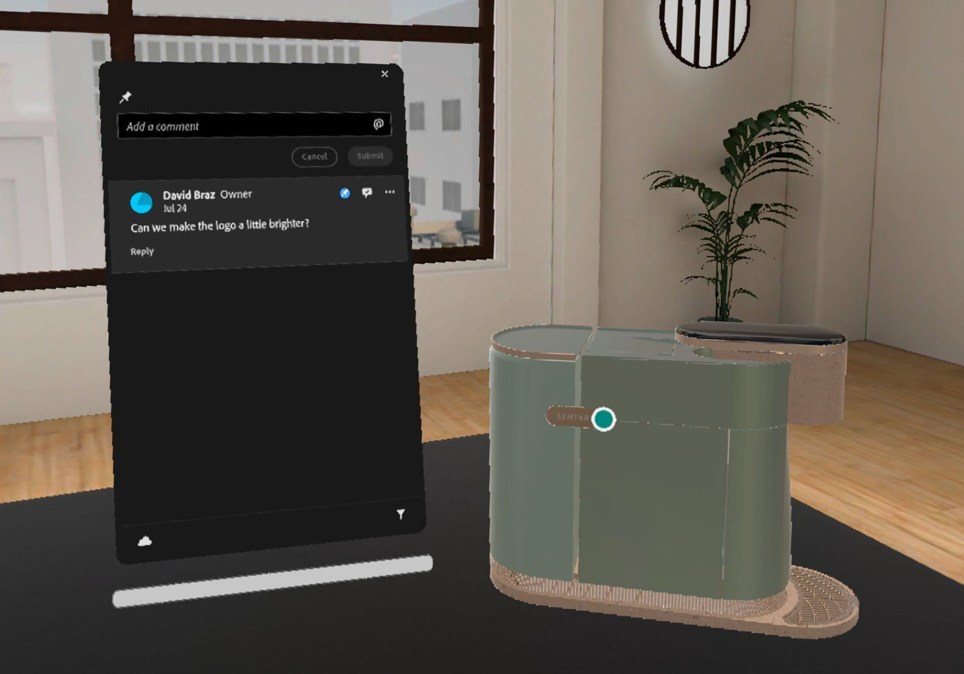 A screenshot of the Comments panel in VR.