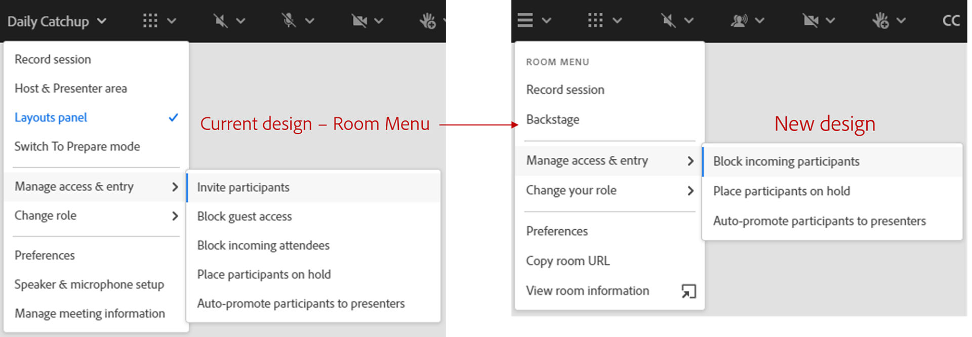 Room menu before and after 12.7 release