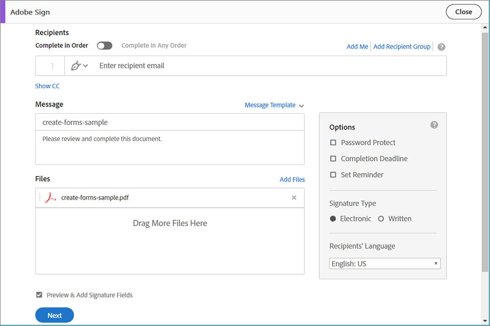 Advanced features give more control over the signing process