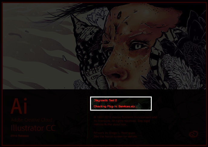 Opstartscherm van Illustrator tijdens Veilige modus