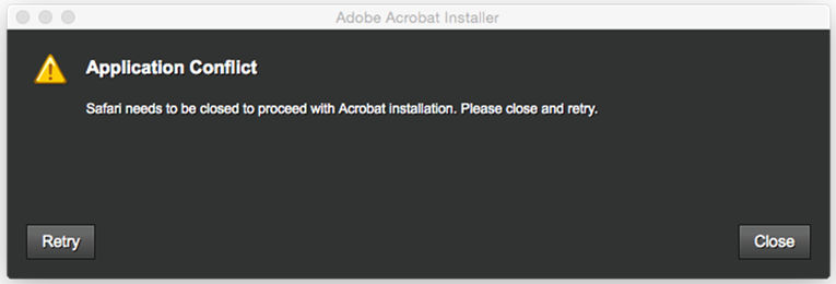 Conflict with Safari while installing Acrobat