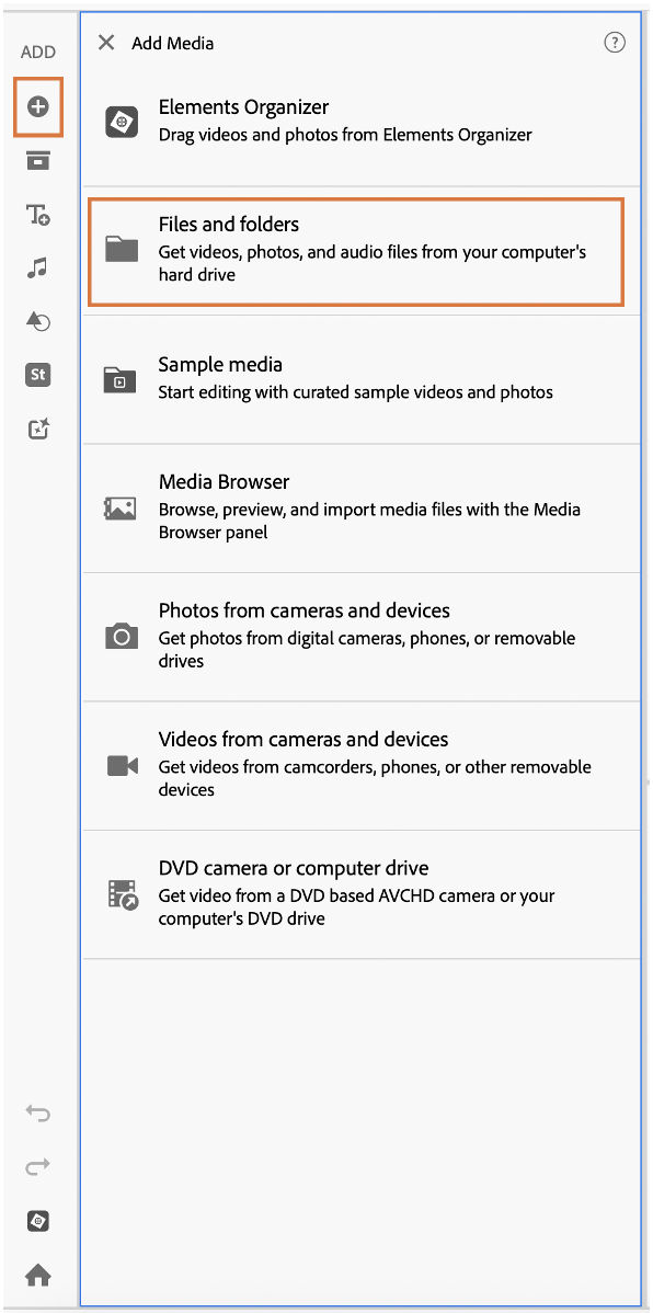 Add Media panel