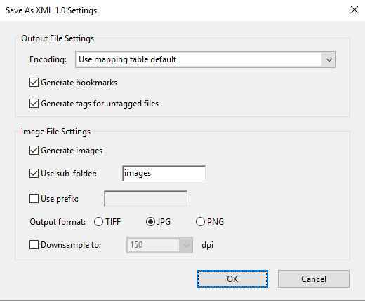 Save As XML settings