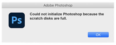 Ошибка «Не удалось инициализировать Photoshop, так как рабочие диски заполнены»