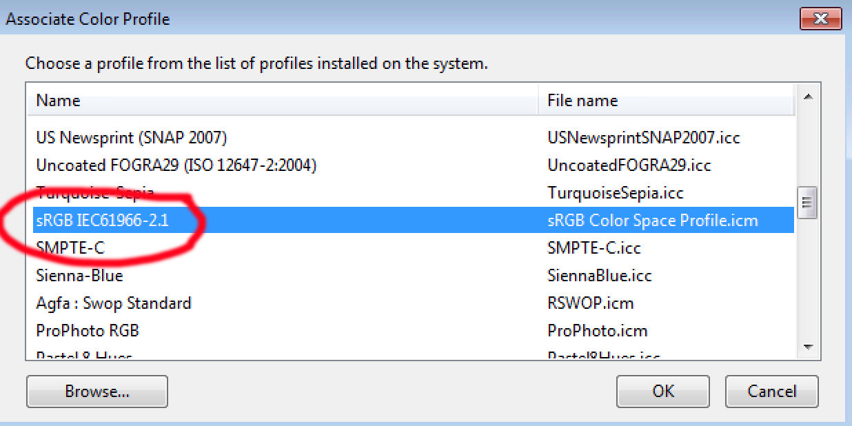 Associate color profile