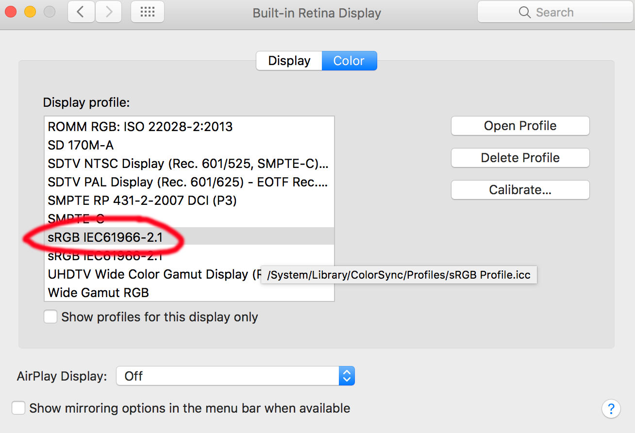 Display profile section