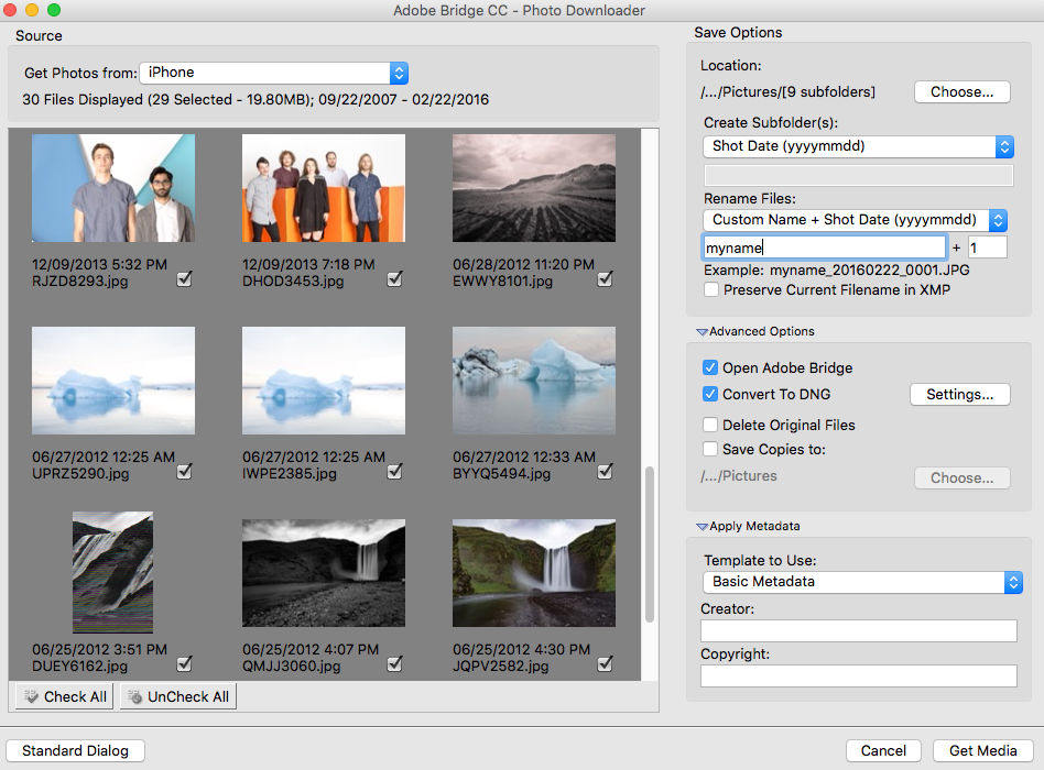 Adobe Bridge - Photo Downloader (Advanced Dialog)