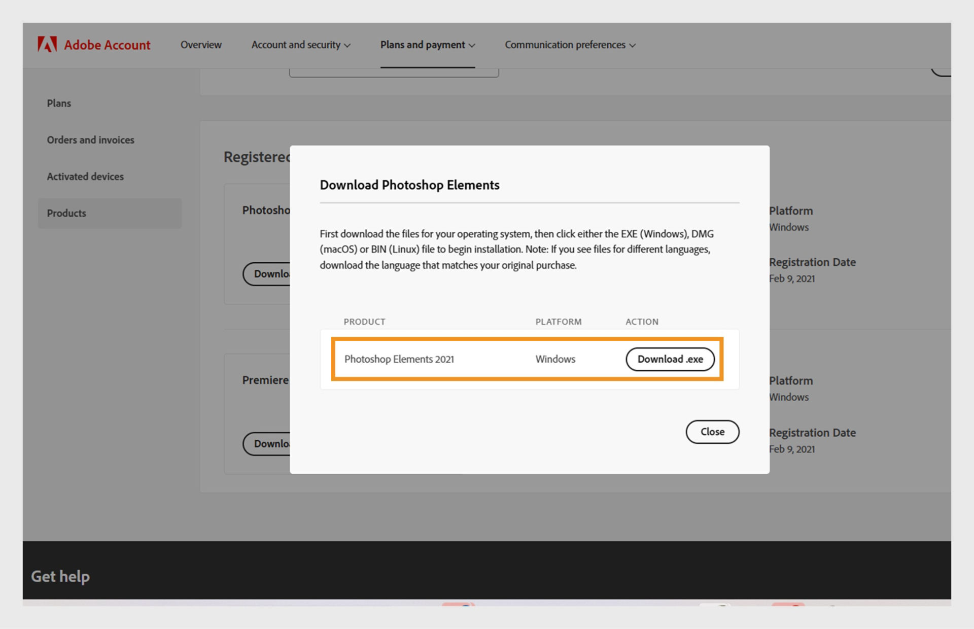 Screenshot for Photoshop Elements 2021 Windows Installer download.