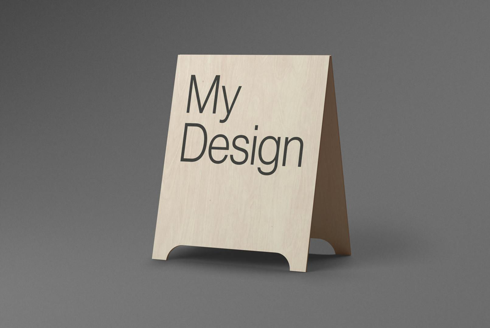 Screenshot of the customized A-frame sandwich board mockup.