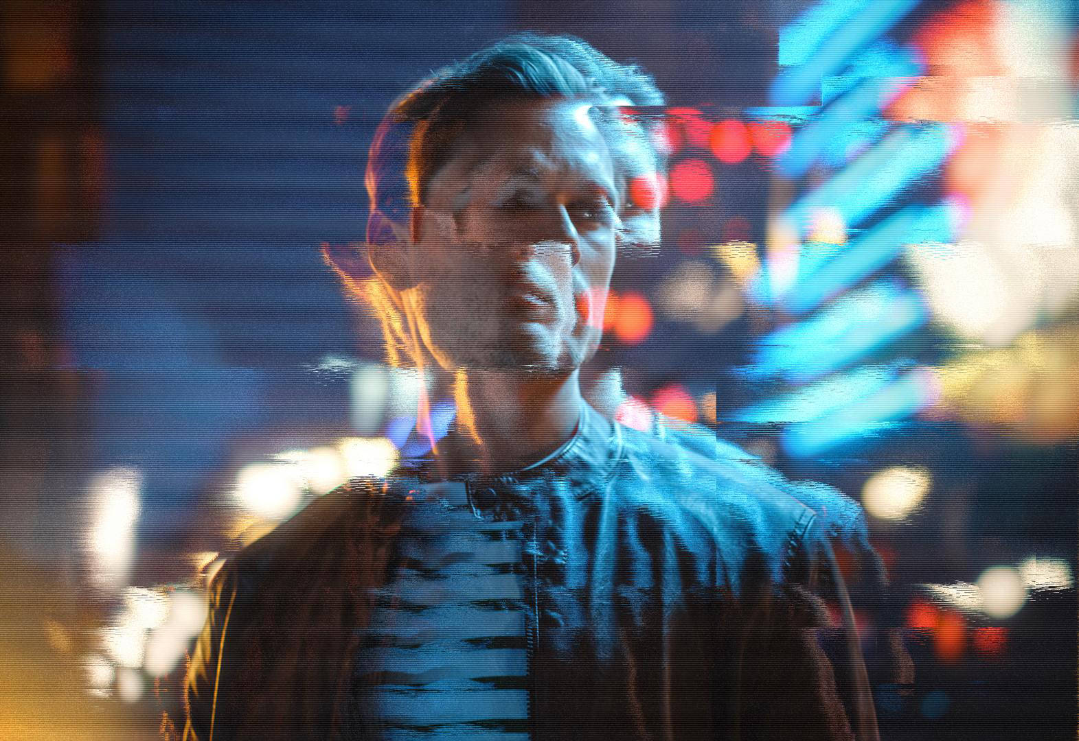 Screenshot of the sample photo now showing a glitch effect.