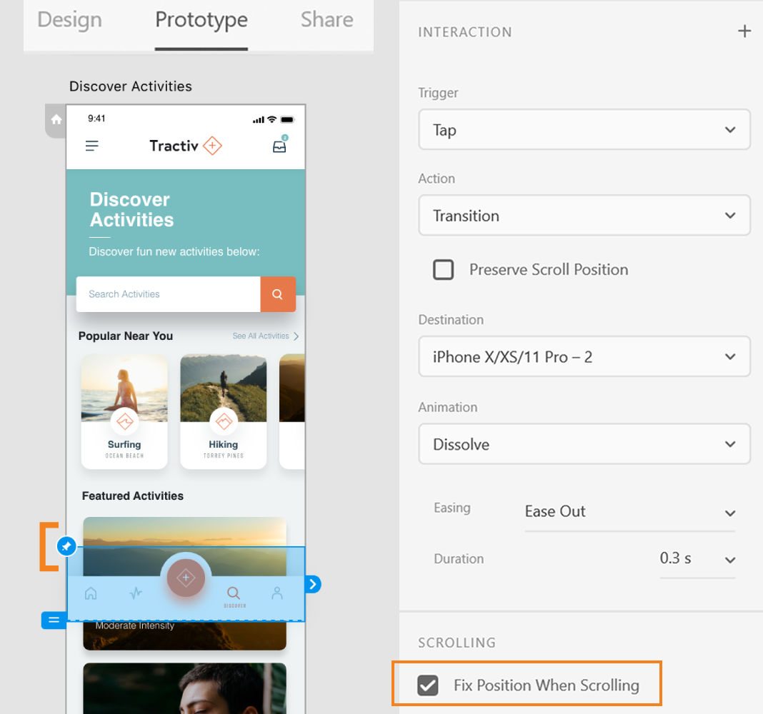 Fix position when scrolling