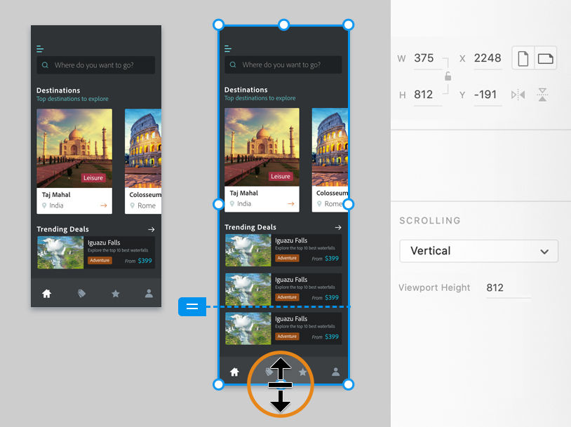 Dotted line and scrollable content