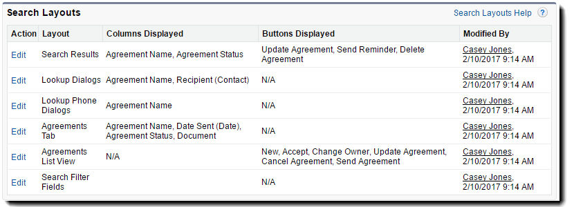 Search Layouts panel