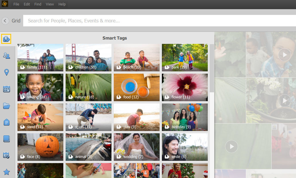 Search photos and videos in Elements Organizer with Smart Tags