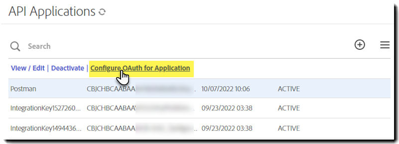 Select Configure OAuth for Application