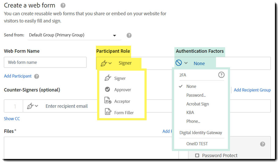 First recipient record with the Roles and Authentications exposed