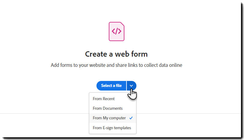 Select a file for the web form