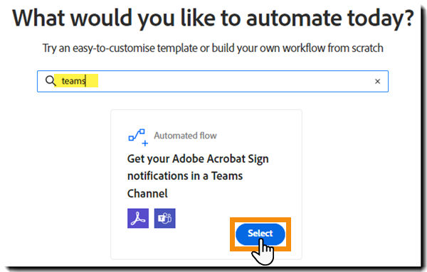 The Create Workflow page showing the search results and the Start button highlighted