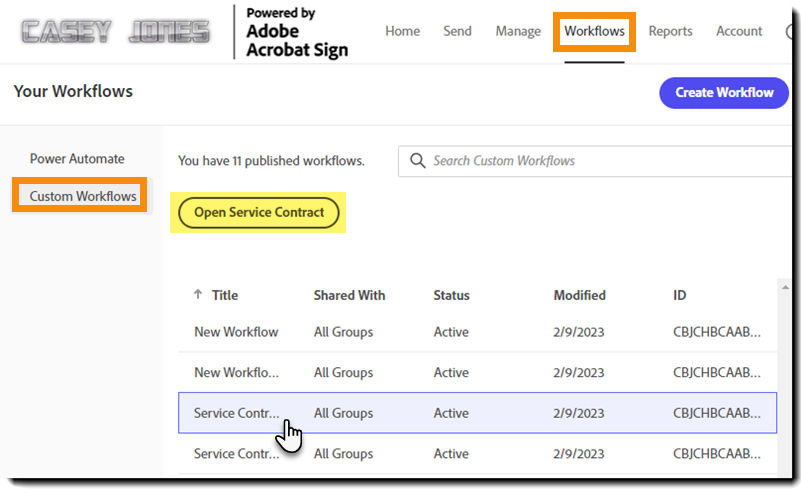 Select a workflow to edit