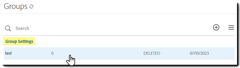 A deleted group showing the Group Settings highlighted