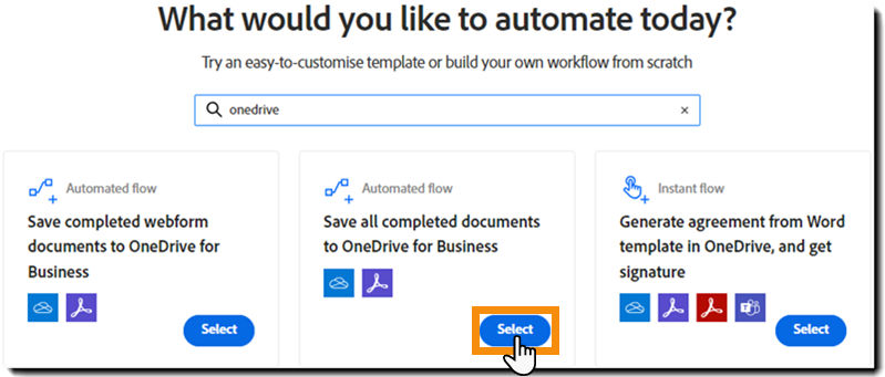 The Create Workflow page showing the search results and the Start button highlighted