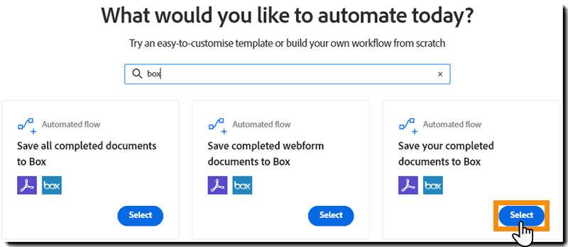 The Create Workflow page showing the search results and the Start button highlighted