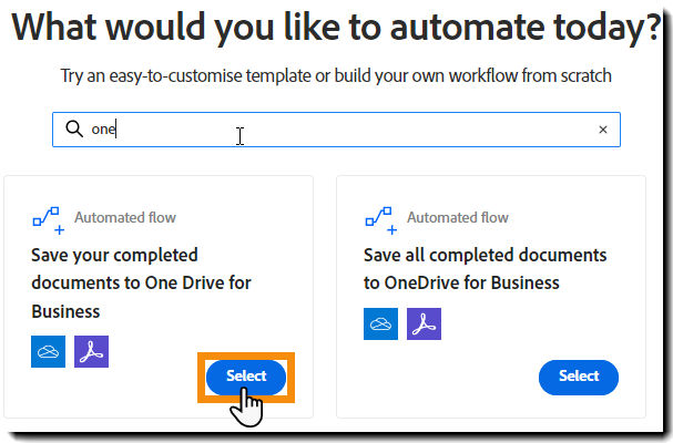 The Create Workflow page showing the search results and the Start button highlighted