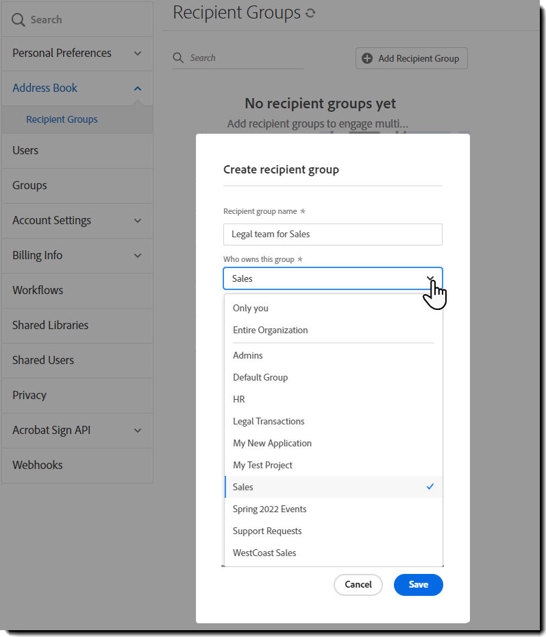 The expanded configuration panel showing all options for an account administrator