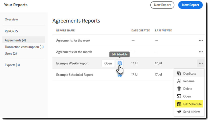 Edit a report schedule 