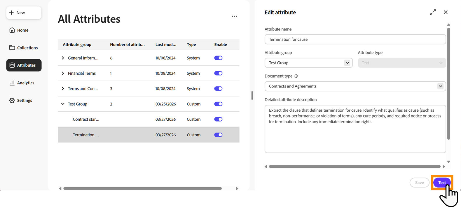The attribute page with the definition exposed and the "Evaluate attribute" button highlighted.