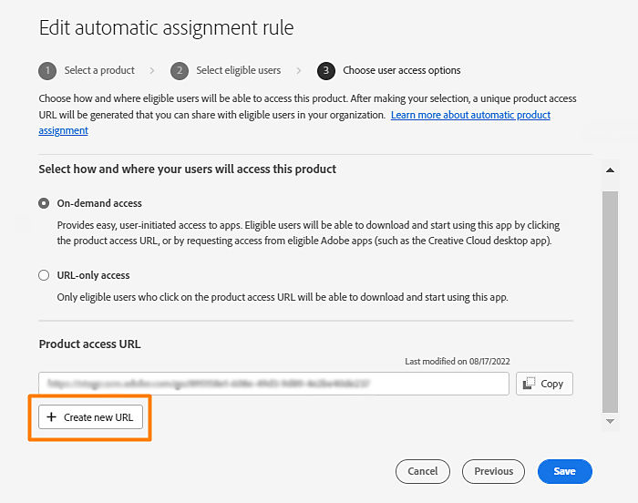 Select Create new URL to prevent previous recipients from requesting access.