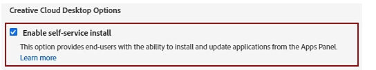 Select or deselect the self-service install option to limit installation downloads.