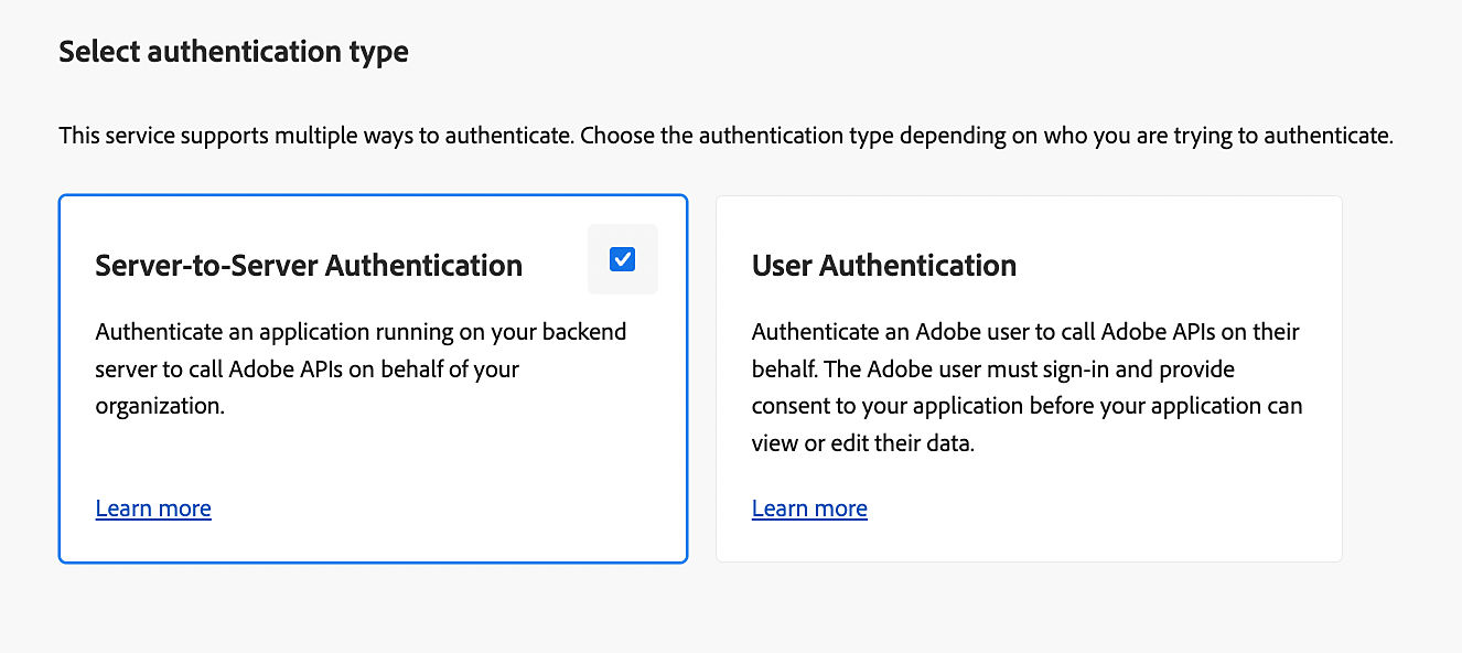 Select server-to-server authentication