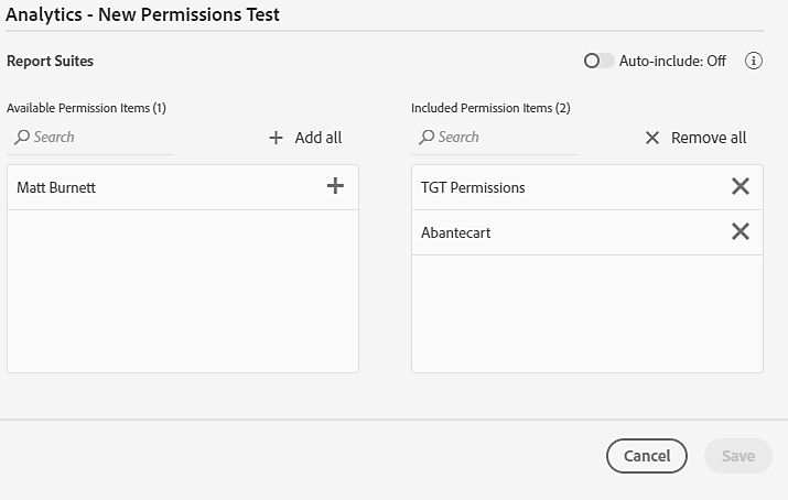 Select the Auto-include toggle to automatically include permission items.