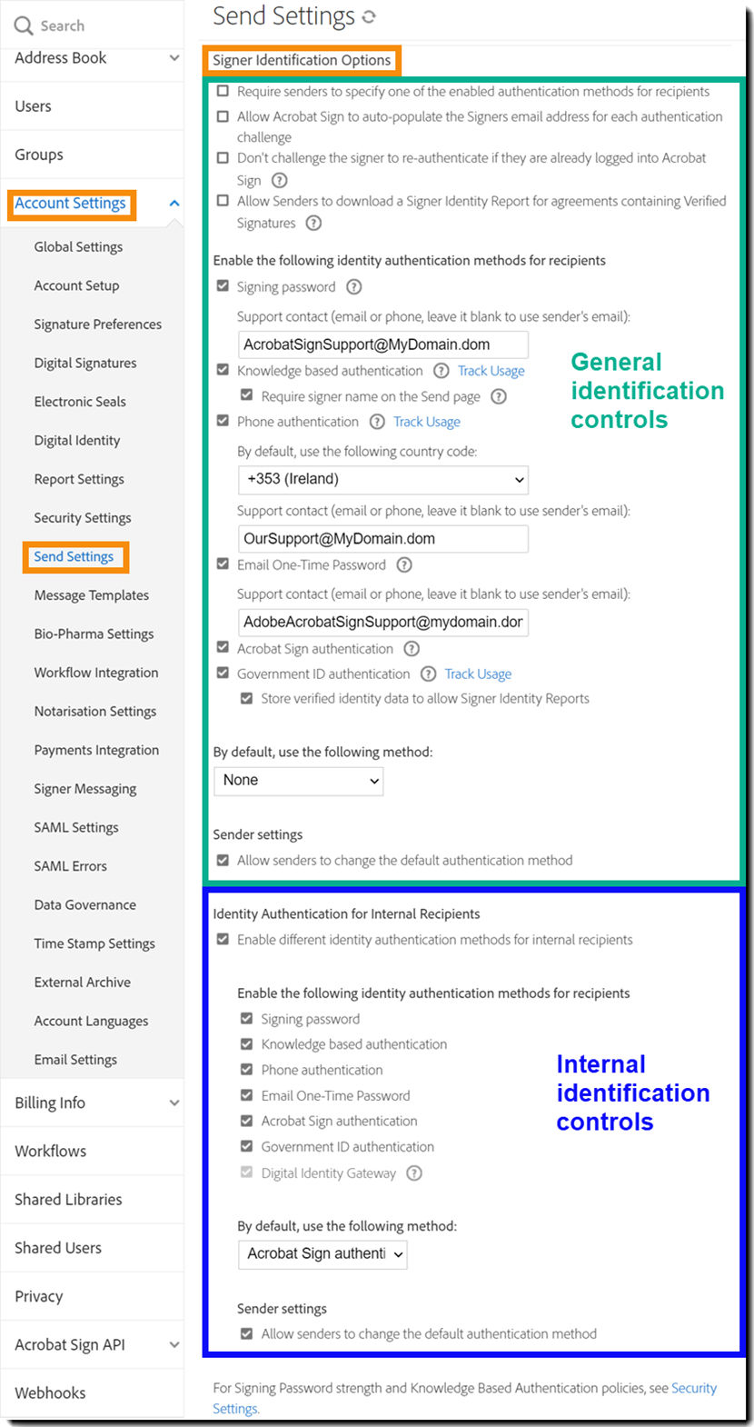 Identity authentication methods in the admin UI