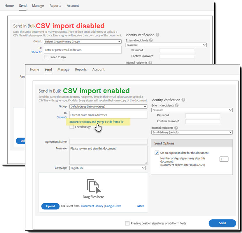 Allow CSV upload